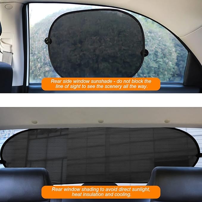 5Pack Set Car Window Shade, Auto Sun Shades for Side and Rear Window, Sun Glare and UV Rays Protection for Child, Sun Shade with Suction Cup Universal for Most Cars