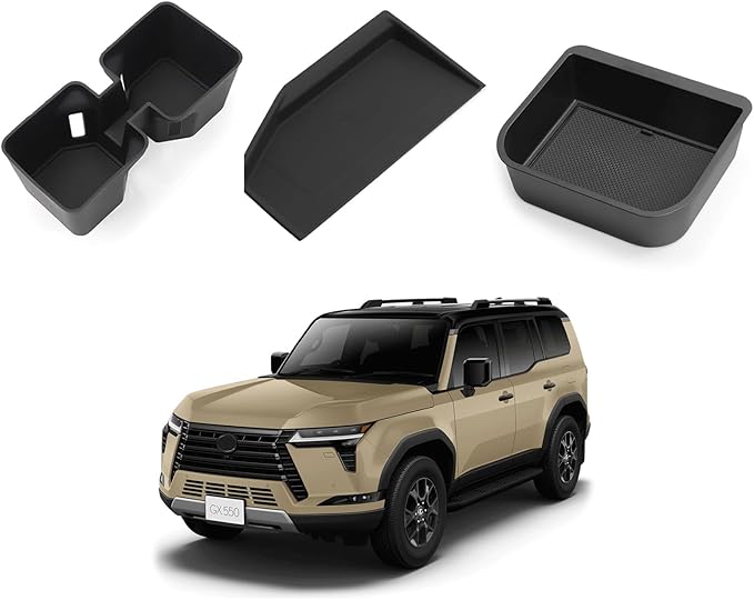 smabee 3PCS Fit for 2024 2025 2026 Lexus GX 550 GX550 Center Console Cool Box Organizer + Wireless Charging Protective Mat + Cup Holder Insert Accessories Black