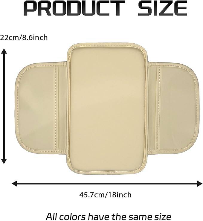 Car Center Console Cover Arm Rest Cover Pad for Car Armrest Box, Middle Console Covers Leather Armrest Box Mat Pad Protector Cushion with 2 Storage Bags for Cars Interior Accessories(Beige)