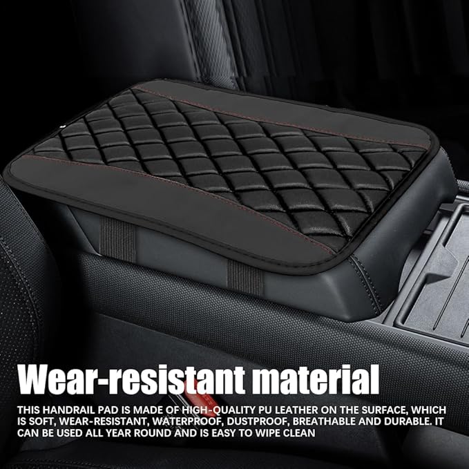 Car Center Console Cushion Pad, Arm Rest Covers, 12.6"×7.5" Leather Waterproof Auto Armrest Seat Box Protector, Auto Comfortable Center Console Cover Universal for Most Vehicles (Black Red)