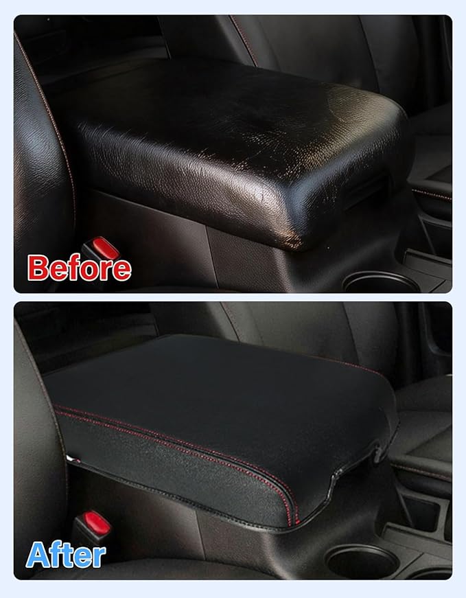 Center Console Armrest Cover for 2007-2013 Toyota Tundra, Toyota Sequoia 2008-2022, PU Leather Middle Console Lid Protector Arm Rest Cushion Anti-Scratch Thick Pad, Black Red