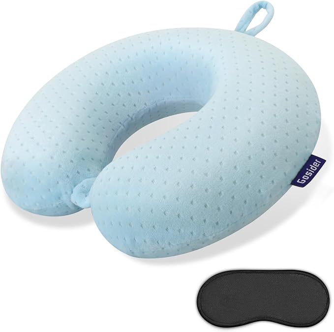 Travel Neck Pillow Memory Foam Pillow Support Pillow U Shape Compact & Lightweight Neck Pillow for Sleeping Travel for Plane, Car, Home, Office Camping Light Blue