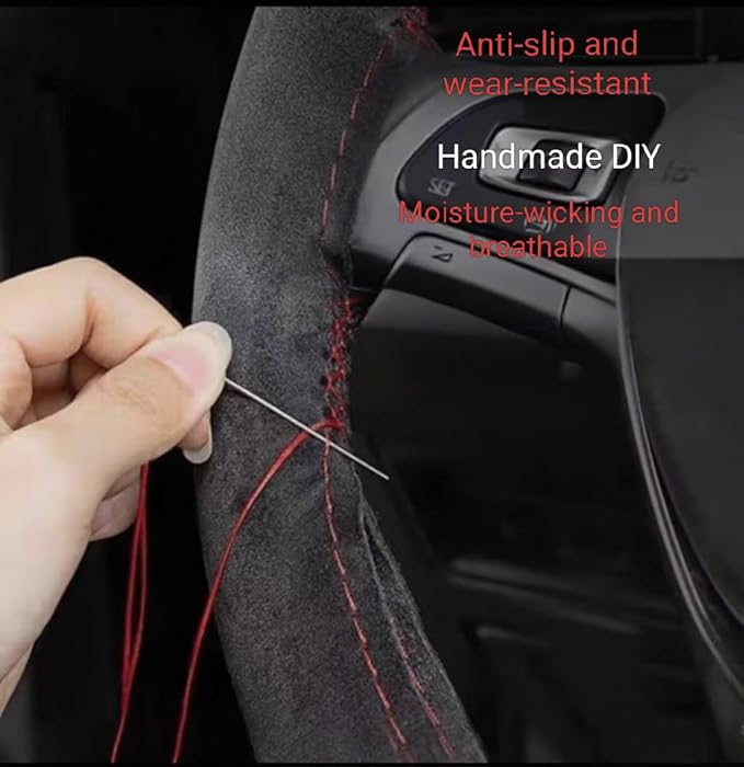 Steering Wheel Cover (Suede Leather), DIY Hand Sewn, Suitable for Both Men and Women, 15 inch Universal (Brown)