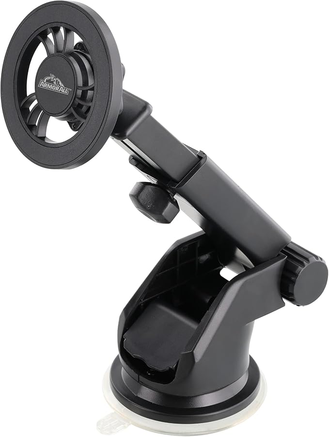 Armor All Magnetic Phone Mount for Car, Dashboard & Windshield Phone Holder with Industrial Suction Cup for MagSafe Phones, iPhones, Includes Magnet Ring for Samsung, Non-Magnetic Phones, & Cases