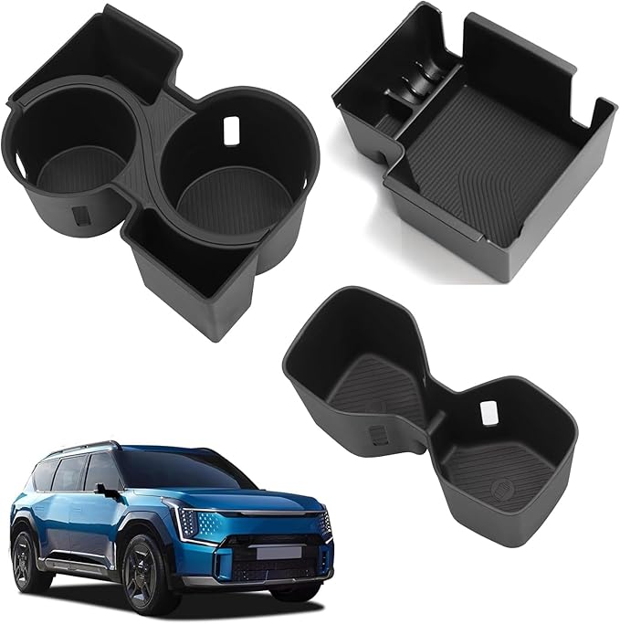 smabee for Kia EV9 2024 2025 2026 3PCS Center Console Cup Holder Insert Rear Center Console Cup Holder Center Console Organizer Accessories (Only for Land AWD, GT-Line AWD)