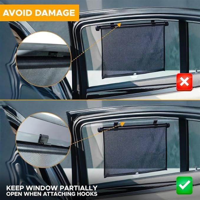 EcoNour Car Side Window Sun Shade (2 Pack) | Retractable Roller Sunshade for Kids | Baby Car Window Shades for UV and Sun Glare Protection | Baby Travel Accessories (15"x17")