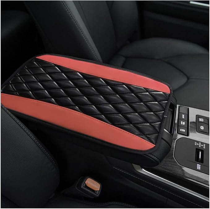 Car Center Console Cushion Pad, 12.6 × 7.48 Inches Waterproof Car Armrest Seat Box Cover, PU Leather Armrest Cover Protector for Most Vehicle, Universal Car Interior Accessories (Black+Brown)