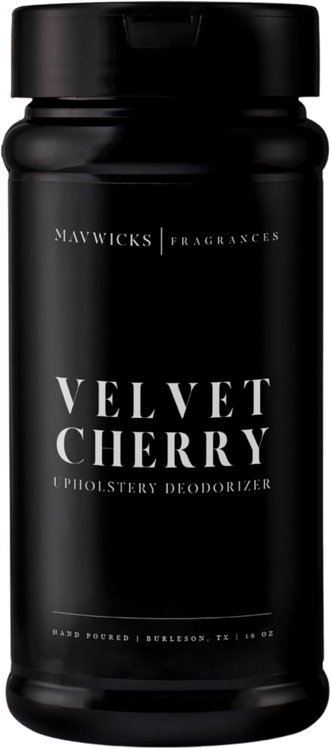 Mavwicks Fragrances - Upholstery Deodorizer (Velvet Cherry) 16 Oz - Rug, Couch & Carpet Deodorizer - Vacuuming Powder, Pet Safe Carpet Freshener Powder - Odor Eliminator for Home
