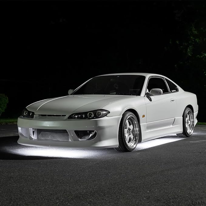 LEDGlow 4pc White LED Flexible Car Slimline Underbody Underglow Accent Neon Lighting Kit - 4 Unique Patterns - Water Resistant, Low Profile Light Tubes - Includes Control Box & Remote