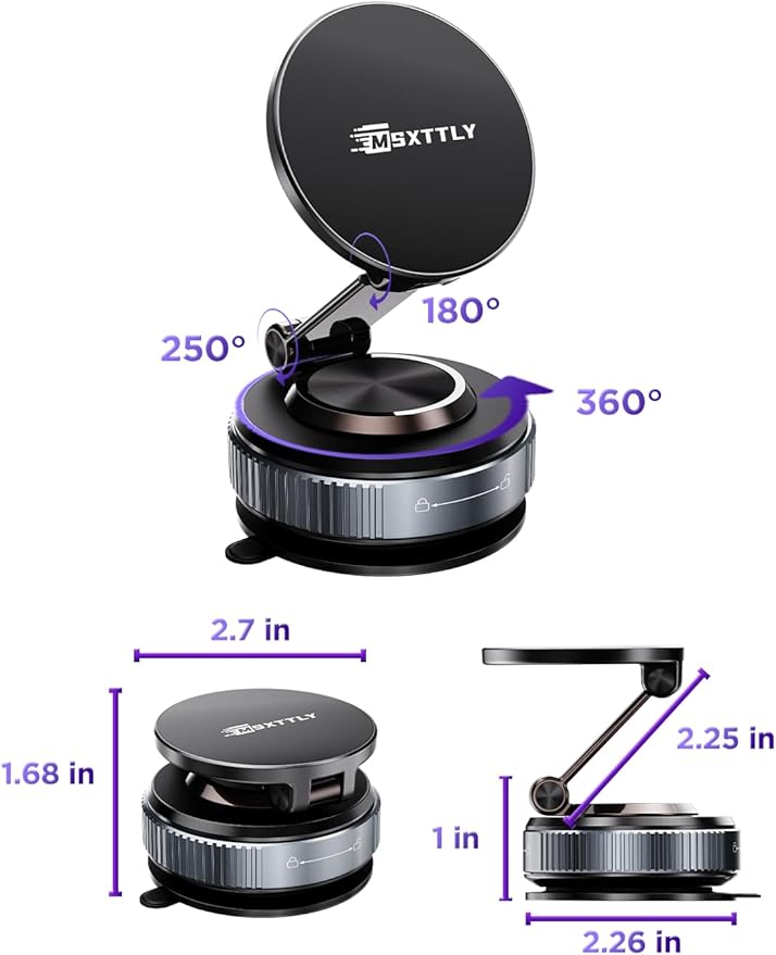 MSXTTLY Car Phone Holder Magnetic Phone Mount–360° Adjustable Suction Magnets for MagSafe, 2026 Upgrade Cell Phone Metal Carmount Travel Gifts, Compatible with iPhone 17 Pro Max 16 15 14 13 12, Blcak