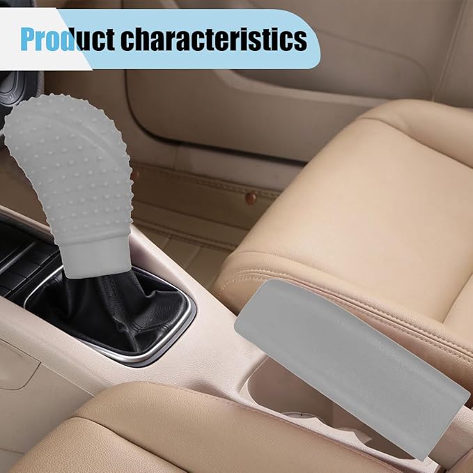 3PCS Silicone Car Steering Wheel Cover Set - Includes Car Handbrake Cover & Gear Shift Cover & Anti-Slip Steering Wheel Protector, Universal Auto Interior Decoration for Most Cars (Grey)
