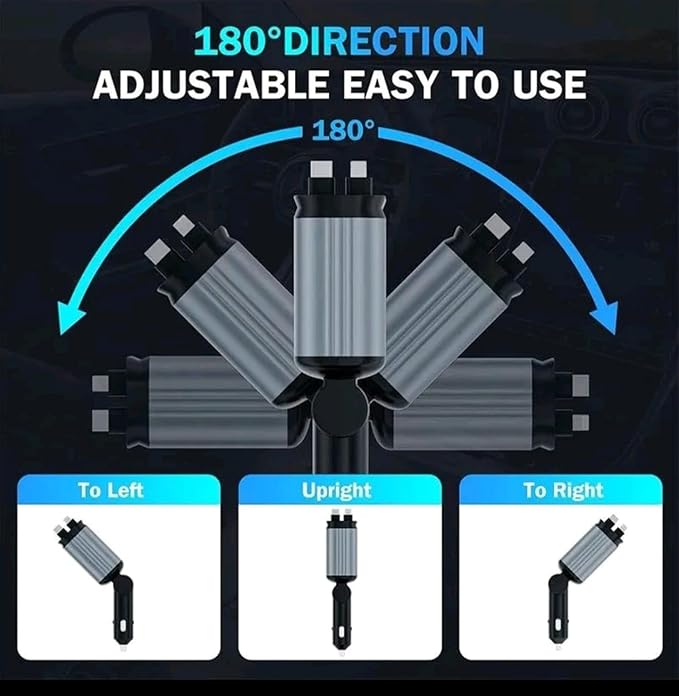 Super Fast Retractable Car Charger, 4-in-1 PD QC 3.0 Adapter with Dual Type-C & Lightning Cables for iPhone Samsung Pixel