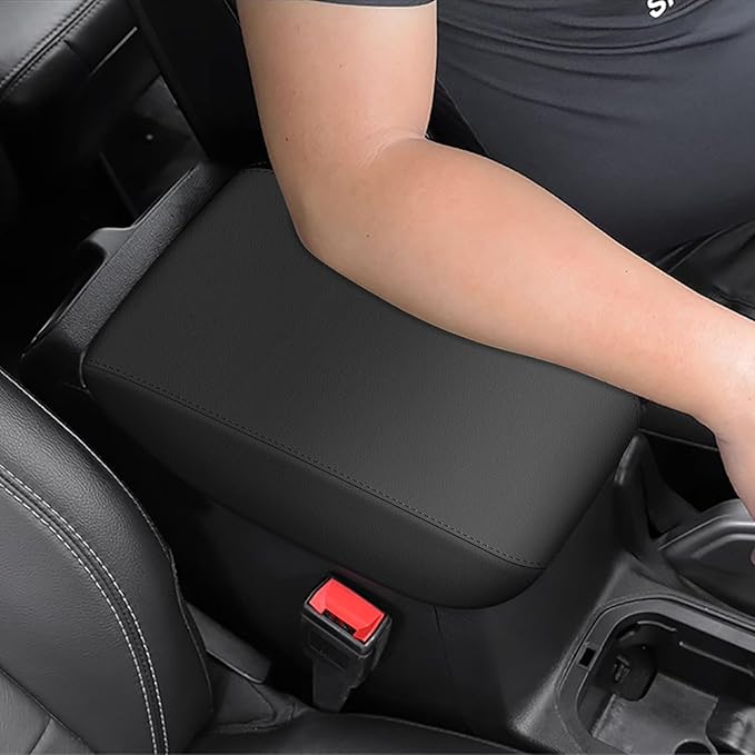 AOMSAZTO Armrest Cover for Jeep Wrangler Center Console Pad, Black Faux Leather Arm Rest Lid Protector Cushion Interior Accessories (2018-2025 Wrangler JL & Gladiator JT)