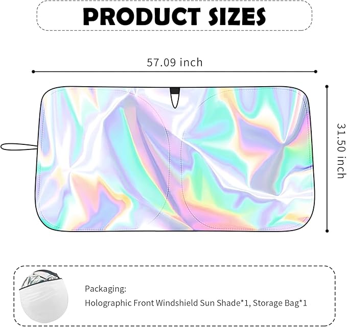 57.09x31.5 Holographic Front Windshield Sun Shade,Car Sun Shade Windshield for Thermal Insulation and Shading in 210T Titanium Silver Cloth,Collapsible Sunshade for Car Windshields