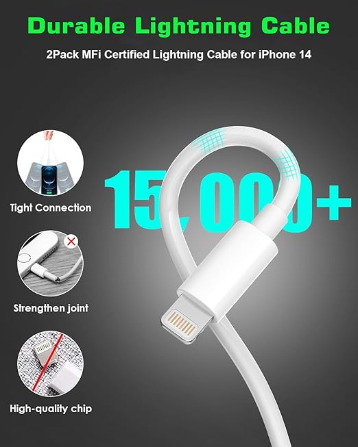 iPhone Car Charger, 2-Port Fast USB C Car Charger Dual USB C & USB A Car Charger Adapter Cigarette Lighter with 2Pack Lightning Cable for iPhone 14 Pro Max/14 Pro/14 Plus/13 Pro Max/12 Mini/11/X, iPad