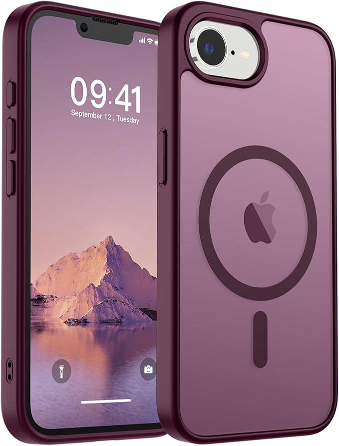 SUPFINE Magnetic for iPhone 17e Case/iPhone 16e Case (Compatible with MagSafe)(Military Grade Drop Protection) Slim Translucent Matte Shockproof with Anti-Fingerprint Phone Case,Wine Red