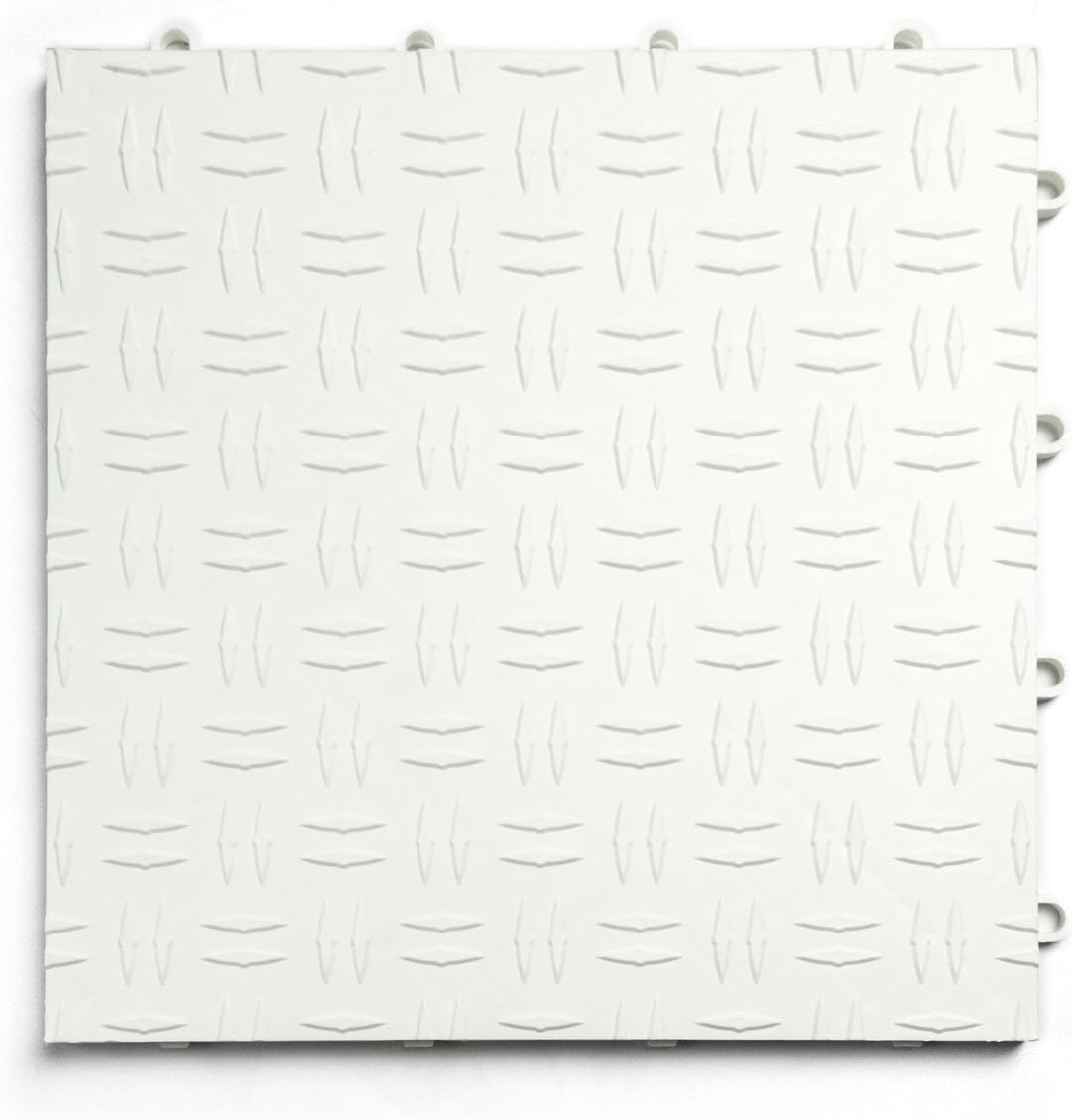 GarageTrac Diamond, Durable Interlocking Modular Garage Flooring Tile (12 Pack), White