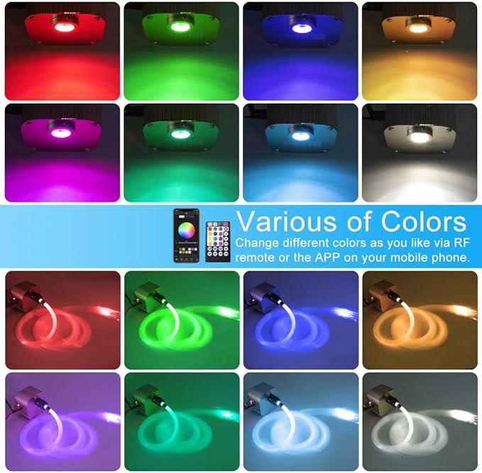 AMKI 16W Bluetooth Twinkle Fiber Optic Star Ceiling Lights Lamp Kit, LED RGBW Engine Driver APP/Remote Control, Mix 335 Strands (0.75mm+1mm+1.5mm) 9.8ft/3m Long + Crystal