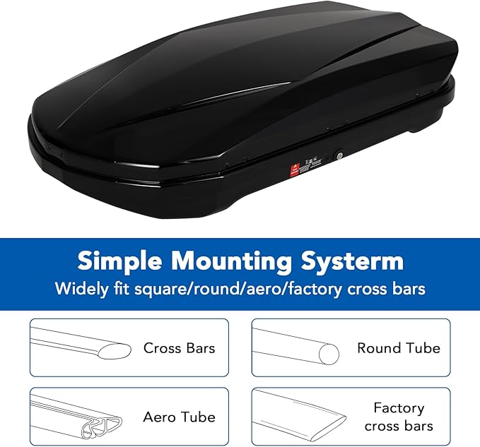 Garvee Heavy Duty Hard Shell Roof Top Cargo Carrier - 55(L) x31(W) x12(H) Waterproof Lockable Storage Box Capacity 165 Lbs 12.4 Cu Ft - Tool-Free Install- Fits SUV, Truck, Van