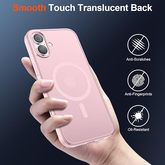 SUPFINE Magnetic for iPhone 17 Case with Screen Protector (Compatible with MagSafe)(Military Grade Drop Protection) Translucent Matte Shockproof with Anti-Fingerprint Phone Cover,Light Pink