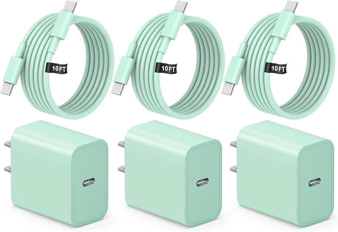 iPhone 17 16 15 Charger Fast Charging 3 Pack USB C Charger Block Type C Chargers 6FT Cord Wall Chargers Compatible with iPhone Air/17/17 Plus/17 Pro/17 Pro Max/16/16 Plus/16 Pro/16 Pro (Purple)