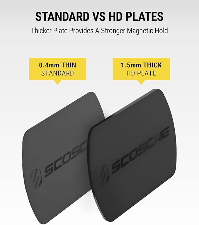 Scosche MagicMount Replacement Metal Plate Kit, Large Metal Plates with Strong Adhesive for Car Magnet Phone Mount Magnetic Cell Phone Holder, Universal Fit with All Devices and Cases, Black, 2-Pack
