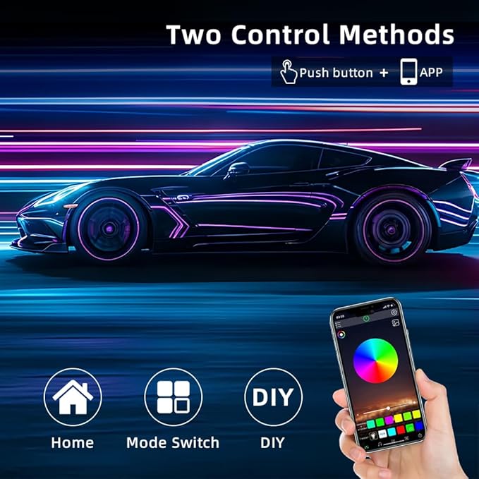 Acrylic Interior Car LED Strip Light, Dreamcolor 10-in-1 RGB Ambient Lighting with APP, 16 Million Colors 175in 600LED Music Sync Lights for Night Driving, Home, Camping & Gift Decor