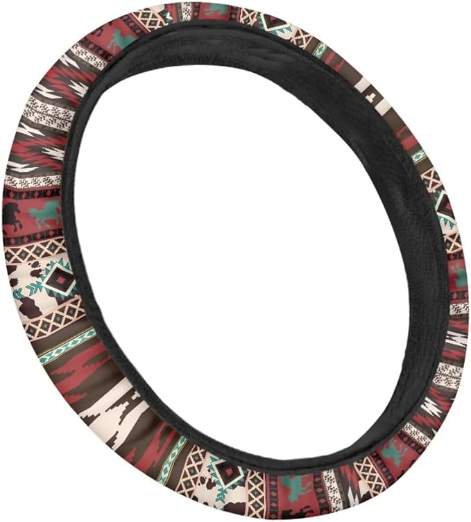 SEANATIVE Red Ethnic Tribes Auto Steering Wheel Cover Universal 14inch-15inch Steering Wheel Covers for Women Car Interior Accessories
