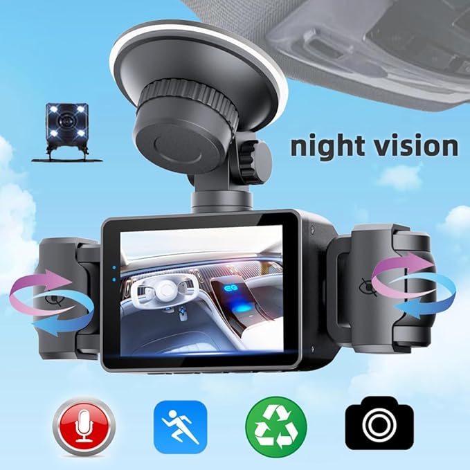 Dash Cam 4 Channel HD Front and Rear Inside Left Right Car Camera Dashcam Voice Control Wide Angle Night Vision, 24H Parking Mode (Only)