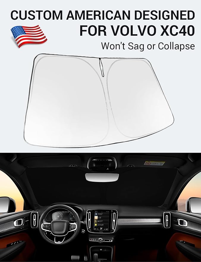 Proadsy 2026 Upgrade Windshield Sun Shade Custom Fit Volvo XC40 2019-2026 Foldable Front Sunshade Protector Sun Visor Blocks UV Rays Keep Car Cooler Accessories