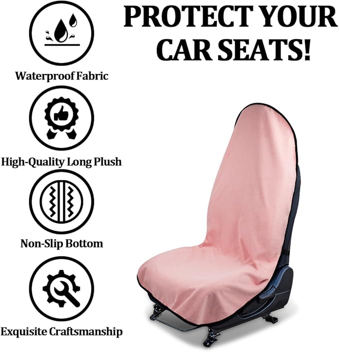 Car Towel Seat Cover, Performance Microfiber Washable Non Slip Vehicle Front Seat Covers, Sweatproof Automotive Interior Chair Protectors, Universal for SUV Automobile Truck (Pink)