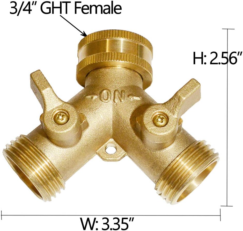 HQMPC Brass Garden Hose Y Valve Hose Splitter Water Garden Hose Adapter 2 Way 3/4" GHT Thread