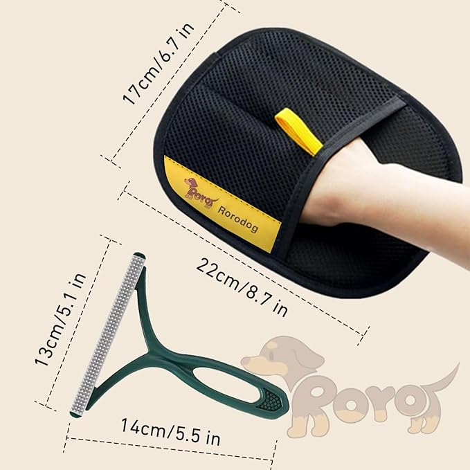 2-PCS Pet Hair Remover Gloves with A Hair/Lint Removal Tool, Reusable Magic Brush Pet Hair Removal Glove for Dogs & Cats, Remove Dog/Cat Hair from Couch, Carpet, Car Seat.