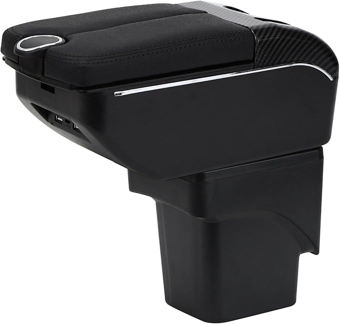 AULPHIKE Compatible with Ford Focus Armrest 2 Mk2 2005-2011 Car Center Console Organizer Armrests Double Door Storage with USB Ports（Black Style）