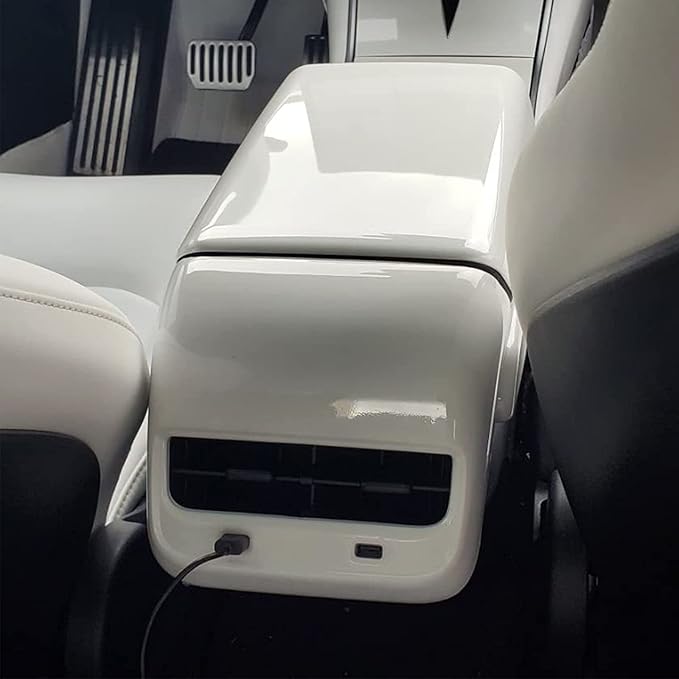 White AC Vent Cover Rear Center Console Air Vent Covers Car Rear Armrest Box Air Conditioning Vent Outlet Trim Frame for Tesla Model 3 & Model Y, White Interior Accessories