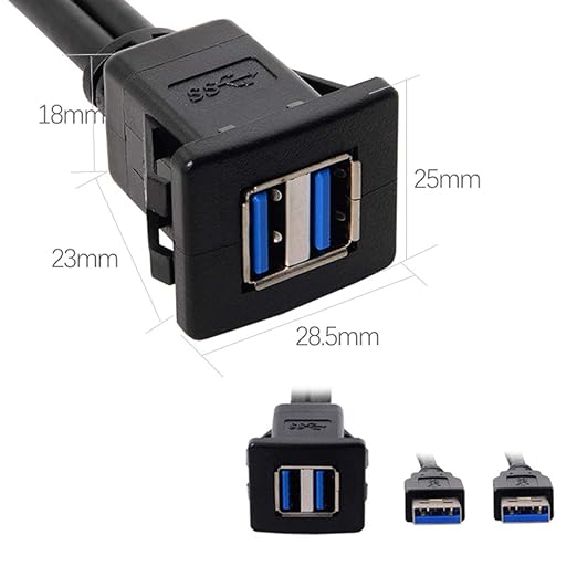 cablecc 1m Waterproof USB 3.0 Extension Latch Mount Car AUX Cable for Dashboard Panel (Dual USB 3.0)