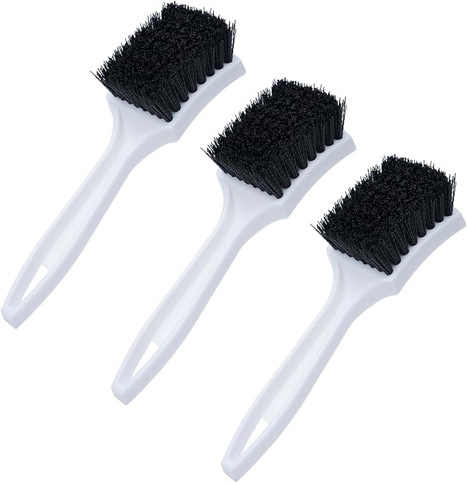 Nanoskin 3-Pack 8.5-Inch Deep Clean Stiff Scrub Brushes for Carpets & Floor Mats, Black Nylon - Pro Automotive Detailing, Home Carpet Scrubber, Easy Grip Handles, High-Performance Cleaning Accessories