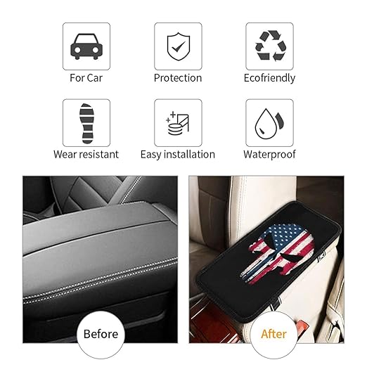 Face American Flag Car Auto Armrest Cushion Cover Accessories Center Console Seat Box Pad Protector Universal Decoration for Most Vehicle SUV Truck