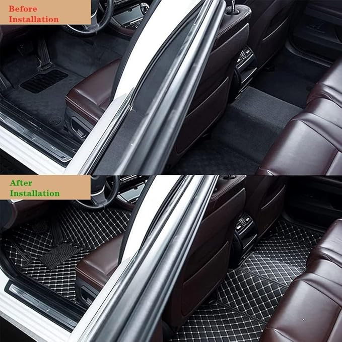 Custom Making Car Floor Mats Protection Pads for 99% Sedan/Coupe/Hatchback/SUV/Pickup Men Women Car Floor Mats Coverage Pads Anti-Slip Leather Floor Lining (Black Beige)