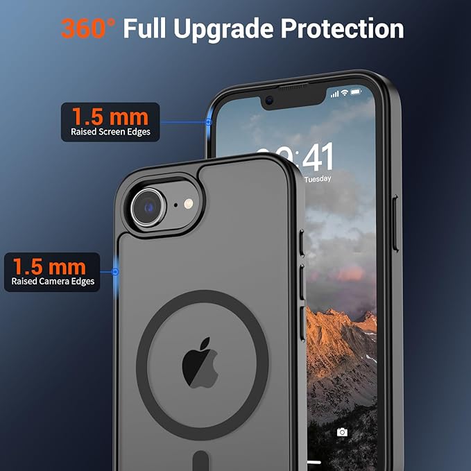 SUPFINE Magnetic for iPhone 17e Case/iPhone 16e Case (Compatible with MagSafe)(Military Grade Drop Protection) Slim Translucent Matte Shockproof with Anti-Fingerprint Phone Cover,Black
