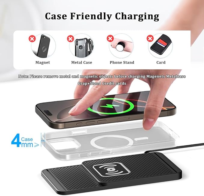 Wireless Charging Pad for Car for Kia Sportage 2000-2002 2005-2026, 20W Fast Wireless Car Charger Pad Type-C/USB Non-Slip Phone Charging Mat,B 30cm Cable USB Plug