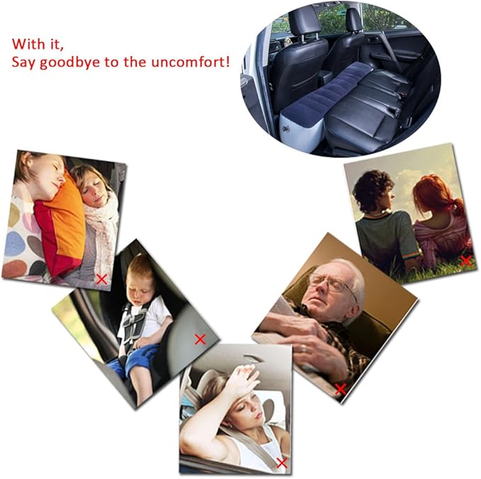 FMS Car Travel Inflatable Mattress Back Seat Gap Pad Mattress Air Bed Cushion Camping Air Couch (Blue)