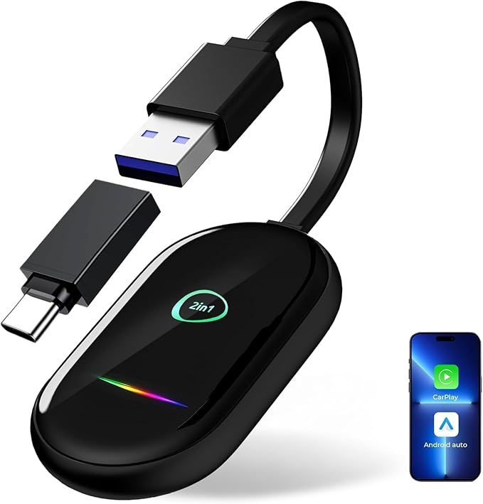 Wireless CarPlay & Android Auto Adapter – Fast & Stable Wireless Upgrade, Converts Wired CarPlay to Wireless, Plug & Play, No Delay, Compatible with iPhone 6+ & 800+ Cars (2016 & Newer)
