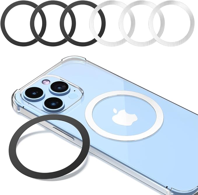 KALAPOP Magnetic Wireless Charging Magsafe Ring-6 PCS,Ultra-Thin(0.4mm) Magsafe Sticker,Compatible with iPhone 17/Air/16/15/14/13 Series,Samsung Galaxy,Google Pixel,Magsafe Accessories-3Black&3Silver