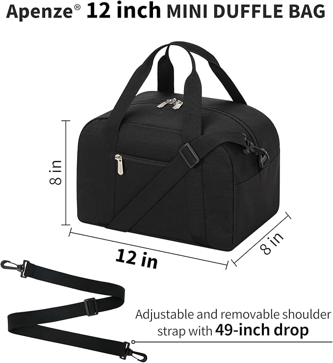 Small Gym Bag Carry On Bag - 12 in Mini Duffle Bag Lightweight for Overnight Travel-Black