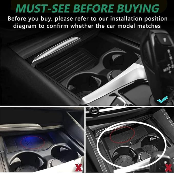 Wireless Car Charger for BMW 5 Series M5/535i/540i/550i/530e 2017-2021, for BMW 6 Series GT M6/640i/650i 2018-2020, 15W Fast Charging Phone Charger Pad for BMW G30 G31 G32 G38 Accessory