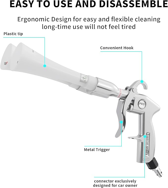 GOCCIDA Tornado Car Cleaning Gun Interior Car Air Gun Car Dust Cleaner Blower Gun,Vortex Air Cleaning Tool for Quickly Blasts Dirt and Dust from Surface(Upgraded Design with Double Nozzle)
