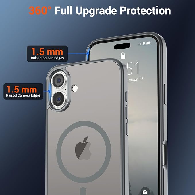 SUPFINE Magnetic for iPhone 16 Plus Case(Compatible with MagSafe)(Military Grade Drop Protection) Slim Translucent Matte Shockproof with Anti-Fingerprint Phone Case,Gray