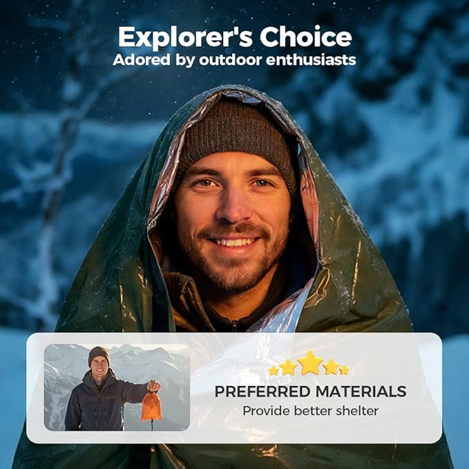 2026 New Blanket, Emergency Sleeping Bag for Survival, Blanket with Emergency Whistle Waterproof, Compact Lightweight, Emergency Mat for Survival Kit Car Camping Gear Hiking Go (Green*2)