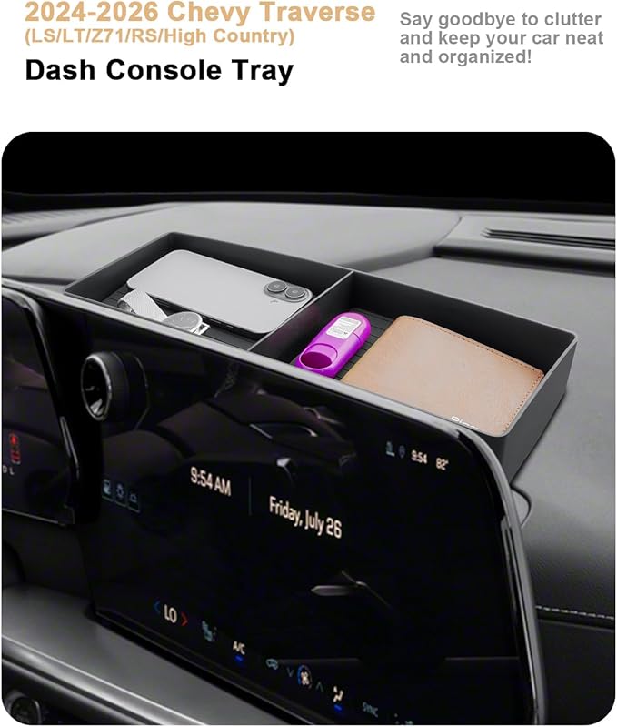 ECOZEN 2026 Chevy Traverse Dash Console Organizer Tray - Behind Screen Organizer for 2024-2026 Traverse(LT/Z71/High Country/RS) Accessories Dashboard Storage Behind Screen Center Console Organizer